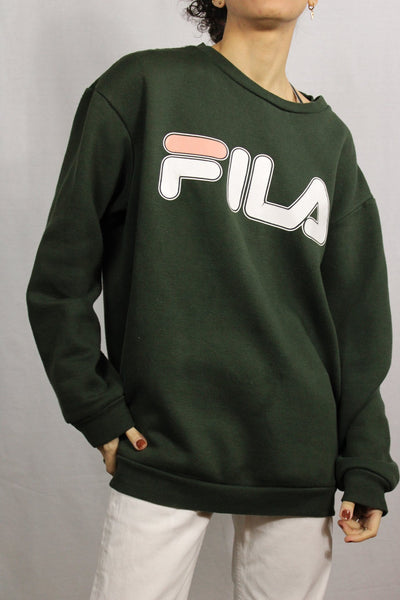 Fila Cotton Unisex Branded Sweater Green Size L-Sweaters & Hoodies-Bij Ons Vintage-L-Bij Ons Vintage
