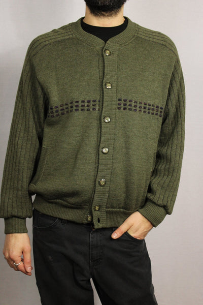 Wool Men's Cardigan Green L-Pullovers & Cardigans-Bij Ons Vintage-#REF!-Bij Ons Vintage