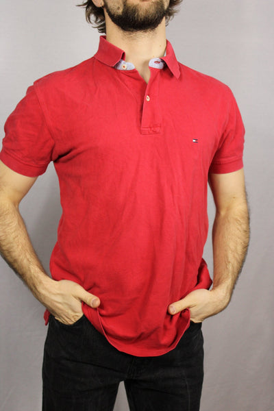Tommy Hilfiger Cotton Unisex Branded Polo Red Size M-Tees & Polos-Bij Ons Vintage-#REF!-Bij Ons Vintage
