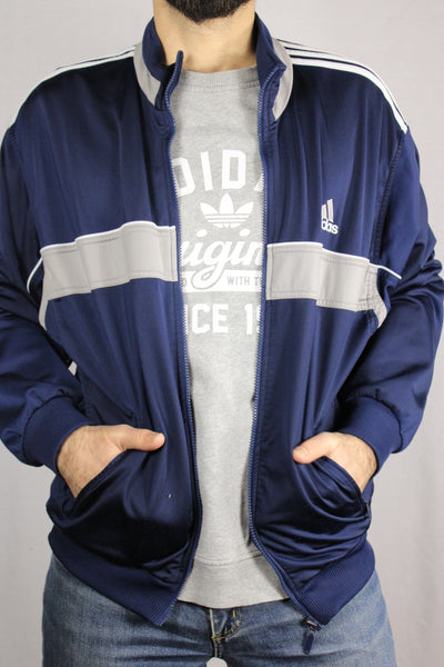 Adidas Polyester Unisex Branded Sport Jackets Blue Size L-Jackets-Bij Ons Vintage-L-Bij Ons Vintage