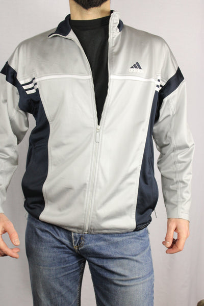 Adidas Polyester Unisex Branded Sport Jackets Grey Size L-Jackets-Bij Ons Vintage-L-Bij Ons Vintage