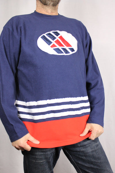 Adidas Cotton Unisex Branded Sweater Blue Size L-Sweaters & Hoodies-Bij Ons Vintage-L-Bij Ons Vintage