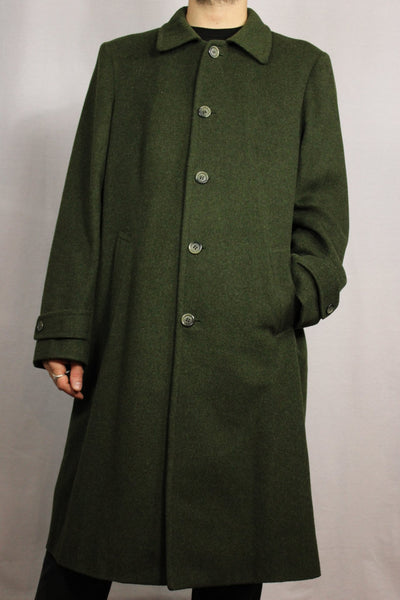 Wool Men's Coat Army Green Size L/XL-Coats-Bij Ons Vintage-L/XL-Bij Ons Vintage