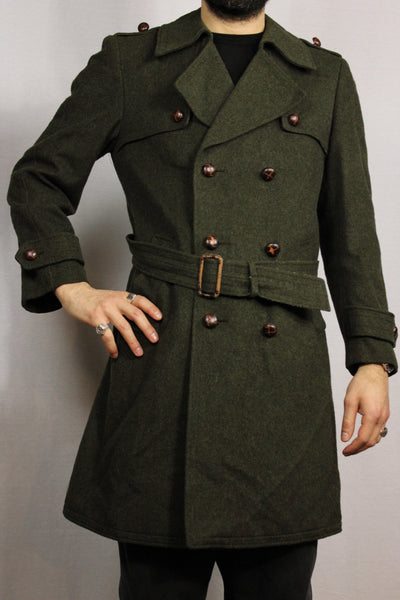 Wool Men's Coat Dark Green Size 48-Coats-Bij Ons Vintage-48-Bij Ons Vintage