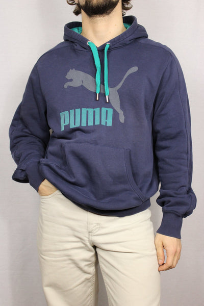 Puma Cotton Unisex Branded Hoody Blue Size L-Sweaters & Hoodies-Bij Ons Vintage-M-Bij Ons Vintage