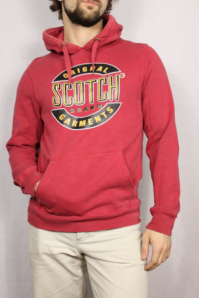 Scotch & Soda Cotton Unisex Branded Hoody Red Size S-Sweaters & Hoodies-Bij Ons Vintage-M-Bij Ons Vintage