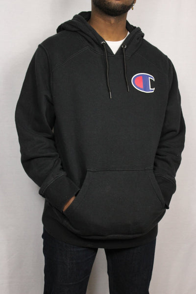 Champion Cotton Unisex Branded Hoody Black Size L-Sweaters & Hoodies-Bij Ons Vintage-M-Bij Ons Vintage