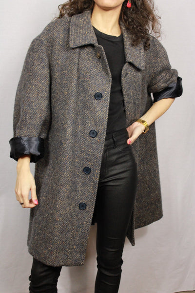 Wool Women's Coat Grey Size L-Coats-Bij Ons Vintage-L-Bij Ons Vintage