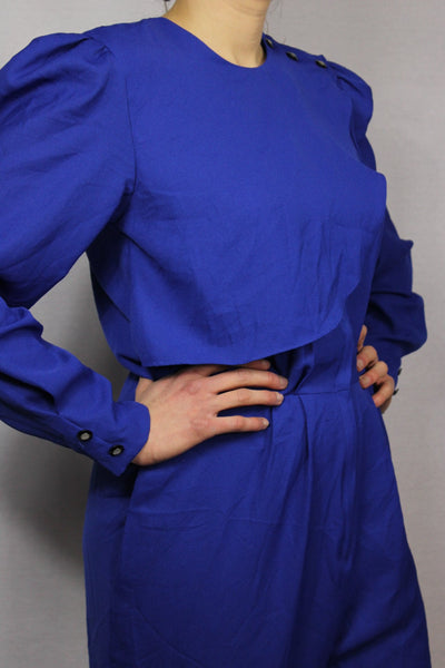 80's Polyester Women's Jumpsuit Colbat Blue Size 38/40-Dresses & Jumpsuits-Bij Ons Vintage-M-Bij Ons Vintage