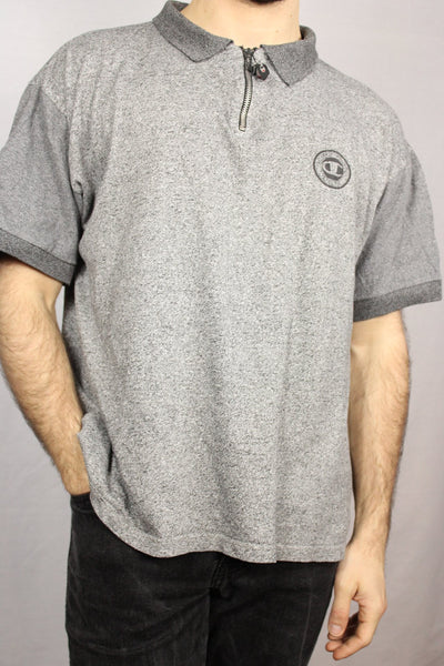 Champion Cotton Unisex Branded Polo Grey Size M-Tees & Polos-Bij Ons Vintage-S-Bij Ons Vintage