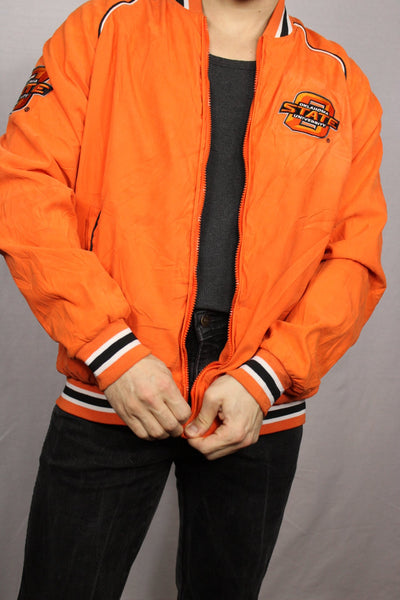 State Polyester Unisex Baseball Jacket Orange Size M-Baseball Jackets-Bij Ons Vintage-M-Bij Ons Vintage