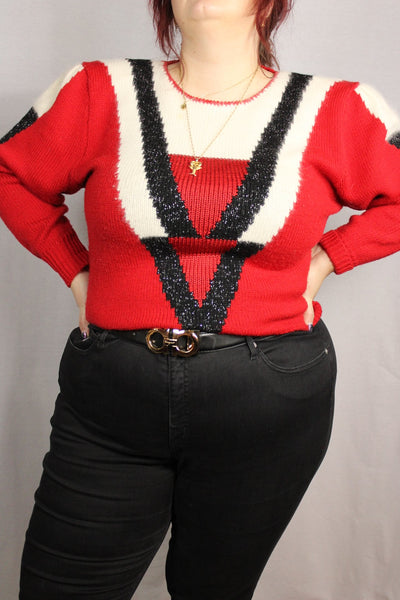 Acrylic Women's Pullover Red Size XL-Pullovers & Cardigans-Bij Ons Vintage-XL-Bij Ons Vintage
