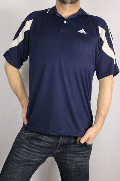 Adidas Cotton Unisex Branded Polo Blue Size XL-Tees & Polos-Bij Ons Vintage-#REF!-Bij Ons Vintage