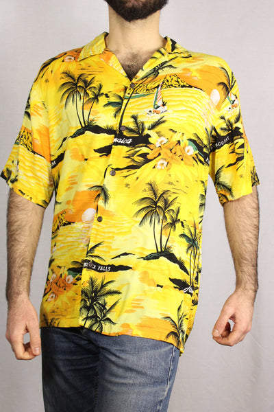 Hawaai Viscose Men's Shirt Yellow Size XXL-Shirts-Bij Ons Vintage-xxl-Bij Ons Vintage