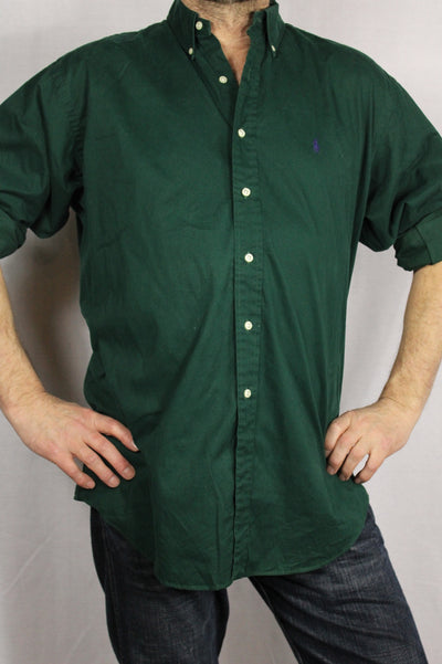 Ralph Lauren Cotton Men's Branded Shirt Green Size L-Shirts-Bij Ons Vintage-l-Bij Ons Vintage